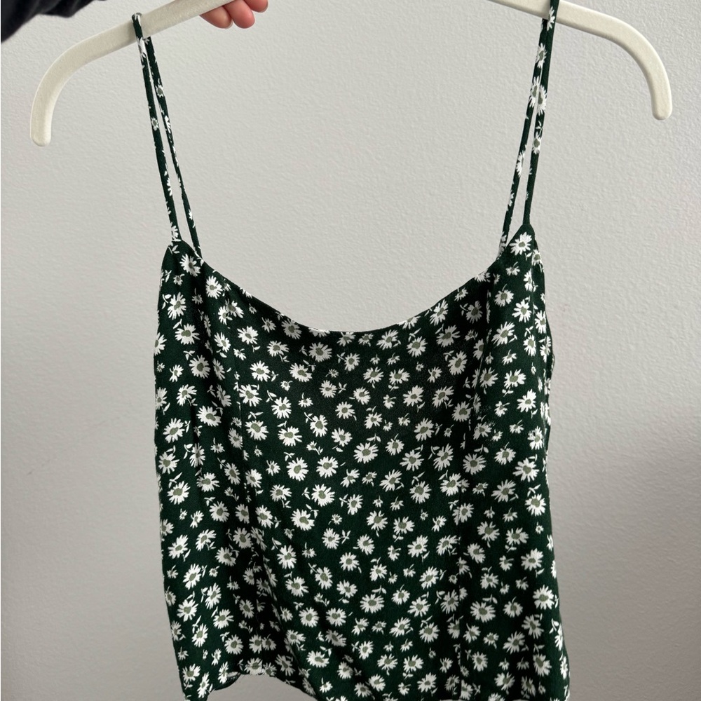 Reformation green floral top with scrunch back